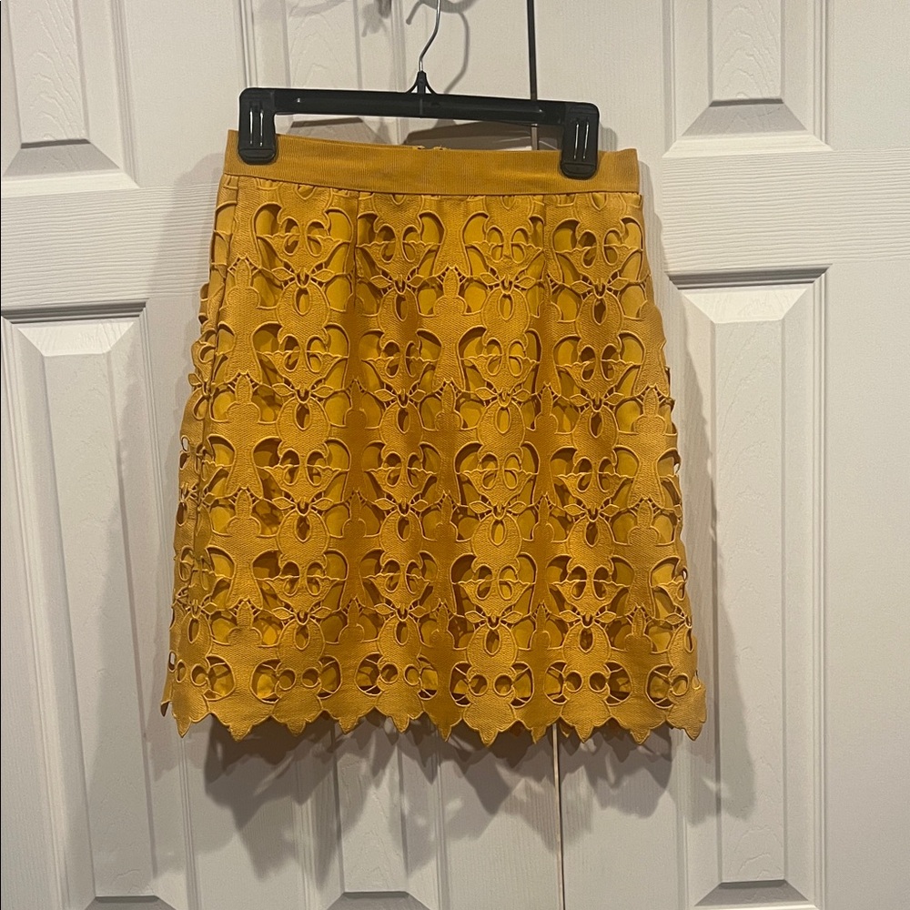 LOFT Bright Yellow Lace A-Line Skirt